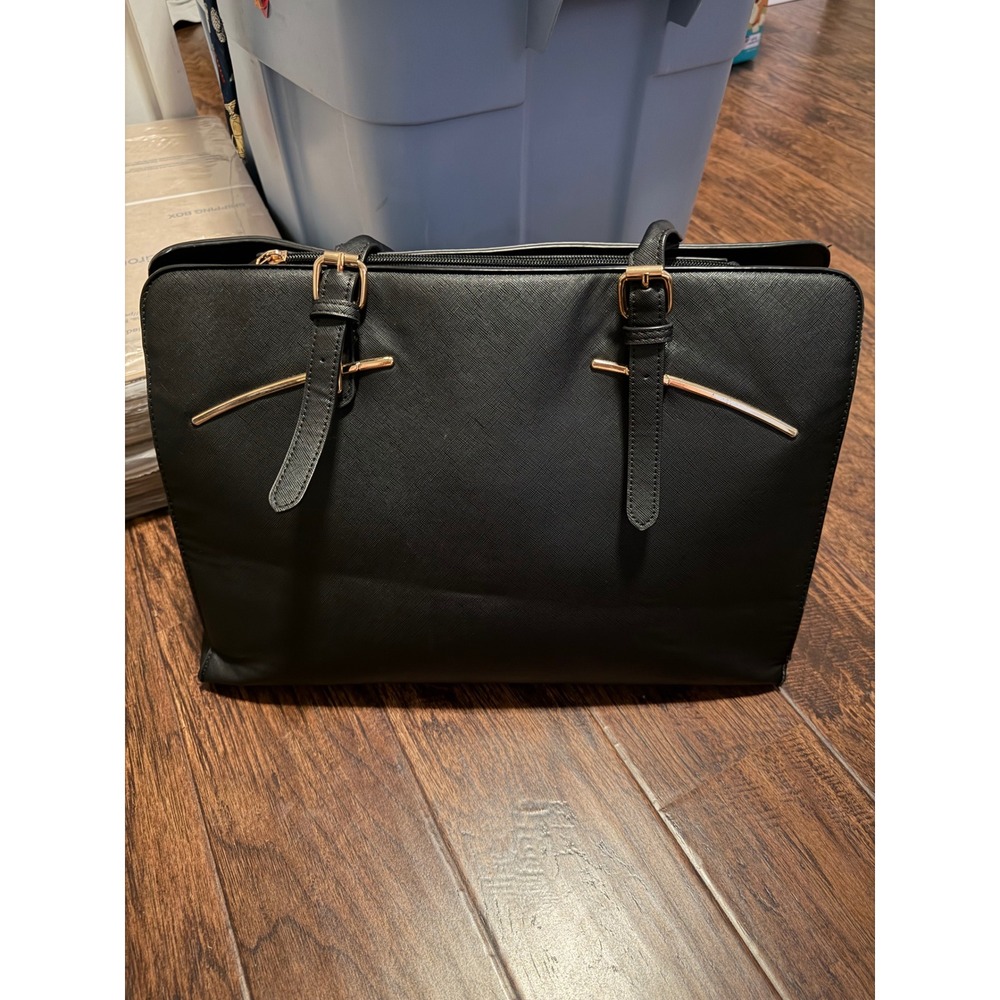 LOVEVOOK Laptop Bag Women Black Leather Work Tote 15.6 Inch‎ USB Port